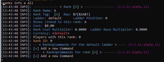 ranks info and command list for Rank A